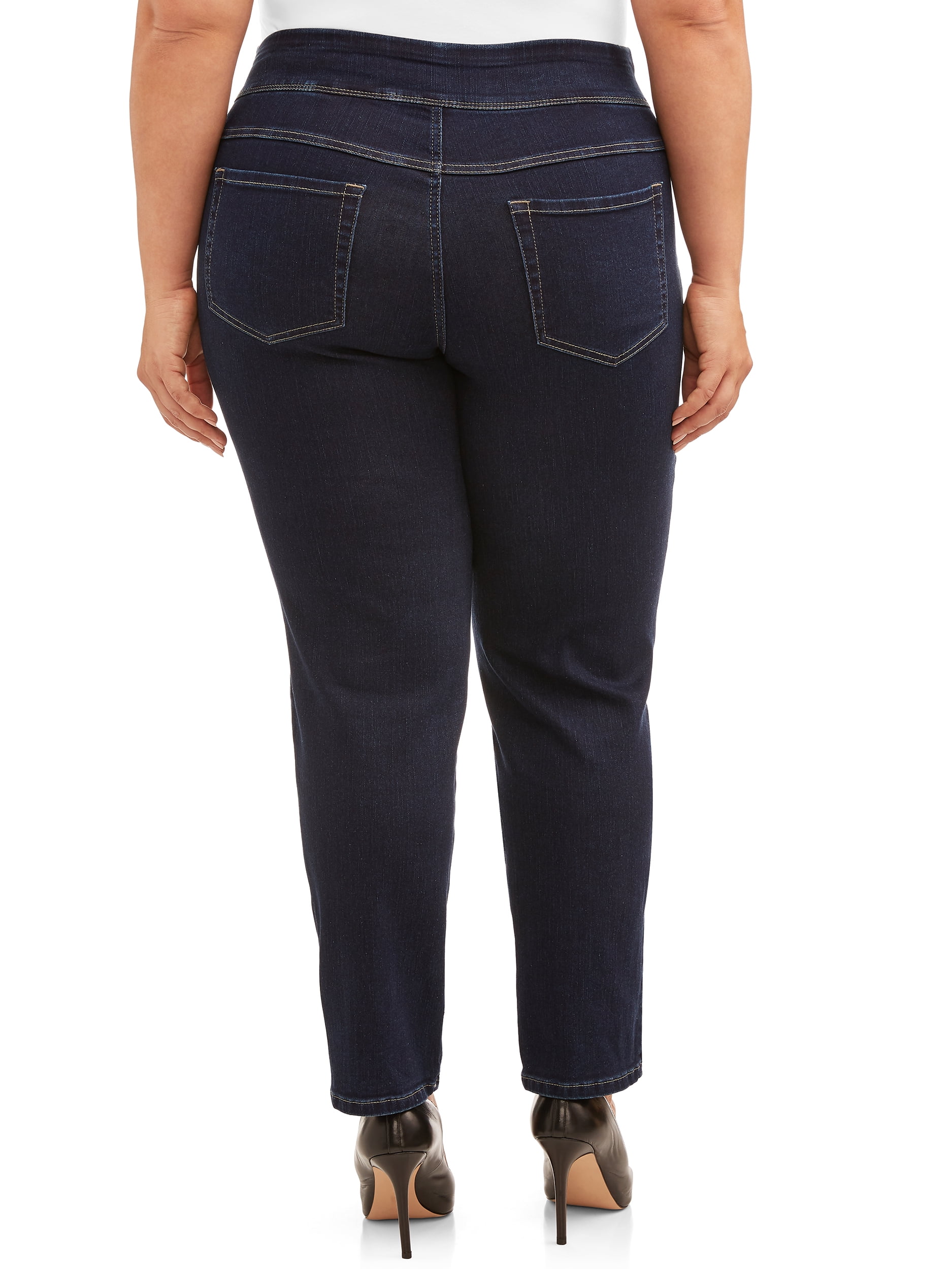 Terra & Sky Women's Plus Size Tummy Control Pull On 4 Pocket Jean with Stretch
