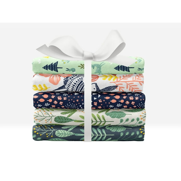 RTC Fabrics Precut Cotton 21" x 18" Fresh 6 Animals Print Sewing Fabric, 5 Pieces Bundle