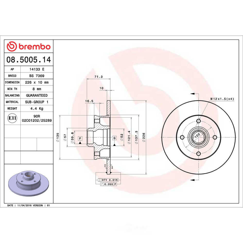Brembo KT04337 low-met brake pad and standard solid brake disc kit