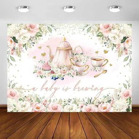 Image of A Baby is Brewing Baby Backdrop Tea Party Theme Girls Baby Party Decorations Pink Floral Let s