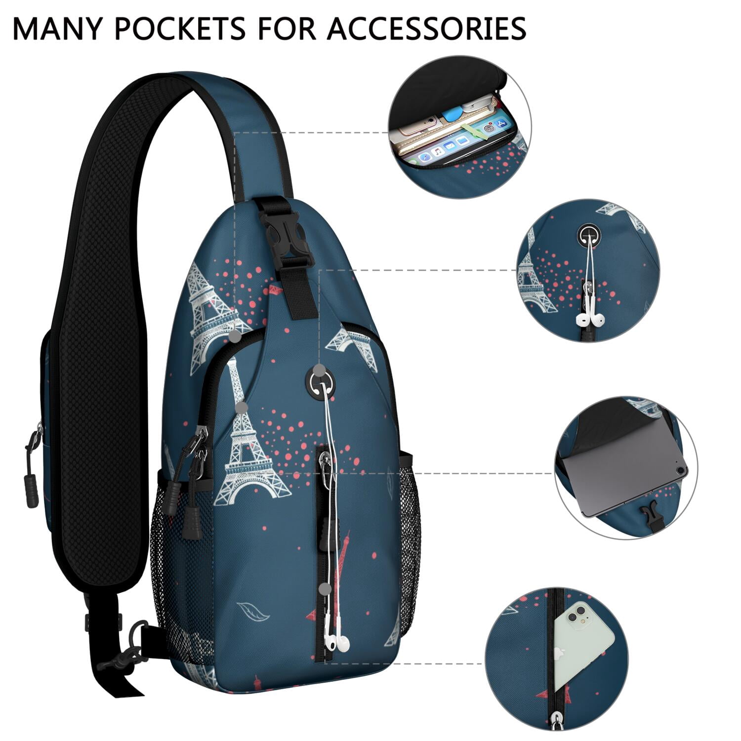 Sling Backpack Trendy Sling Backpack Eiffel Tower Travel Backpack Hiking Bag for Women Men