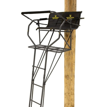 Rivers Edge® Relax 2-Man LS Ladder Stand 16'10" Height Lockdown™ Strapping System Large Platform TearTuff™ Mesh Seat Flip-Back Shooting Rail RE673