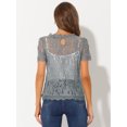 thumbnail image 4 of Allegra K Top De Encaje Floral Semitransparente Transparente Con Ribete Festoneado Para Mujer Gris L, 4 of 6