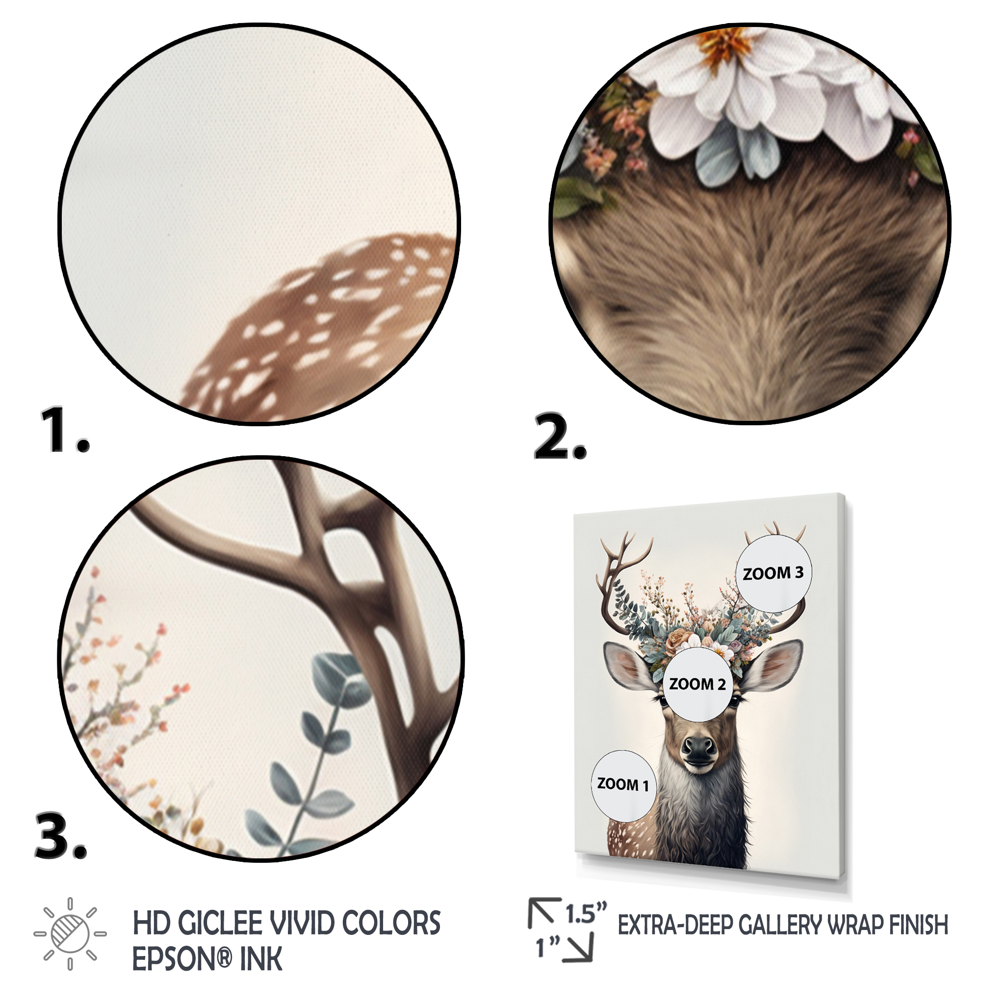 Designart Cute Baby Caribou With Floral Crown III Canvas Wall Art