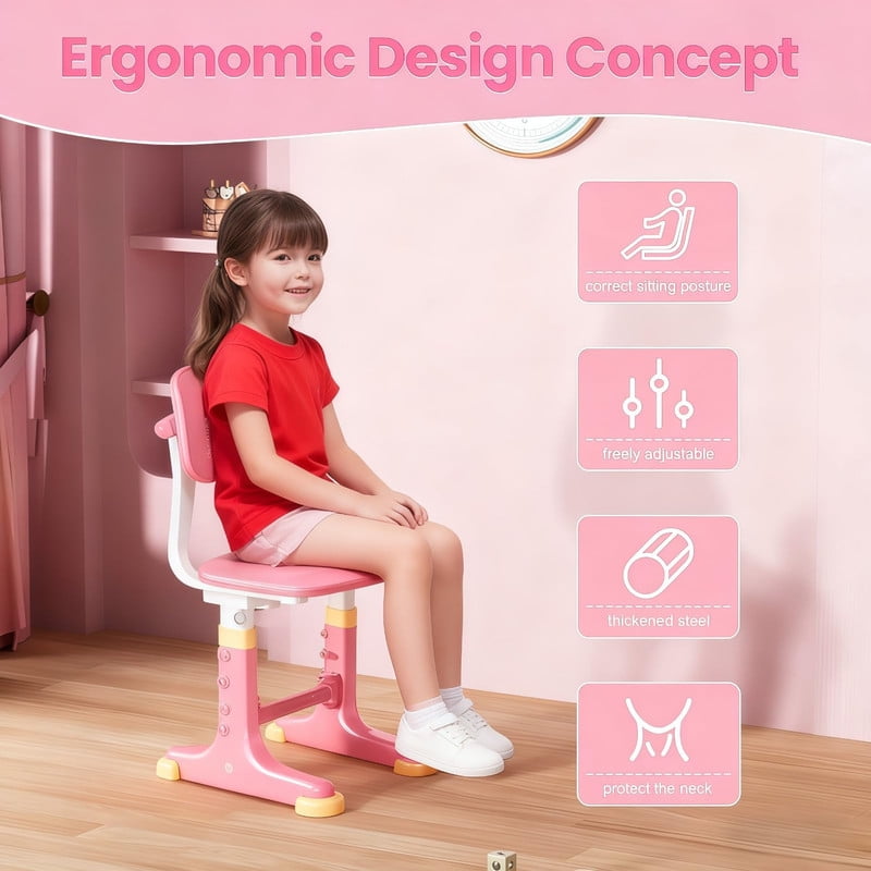 YNCE Kids Art Desk & Chair Sets Height Adjustable Children School Study Table and Chair set, Widened Desktop, Easy Installation, Free Standing, Extended Pedal