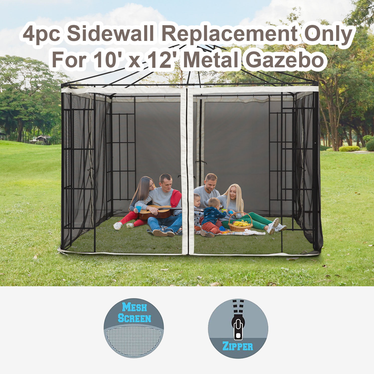 Details about   Universal Gazebo Musquito Netting Screen Replacement 4-Panel Sidewalls 10'x13'