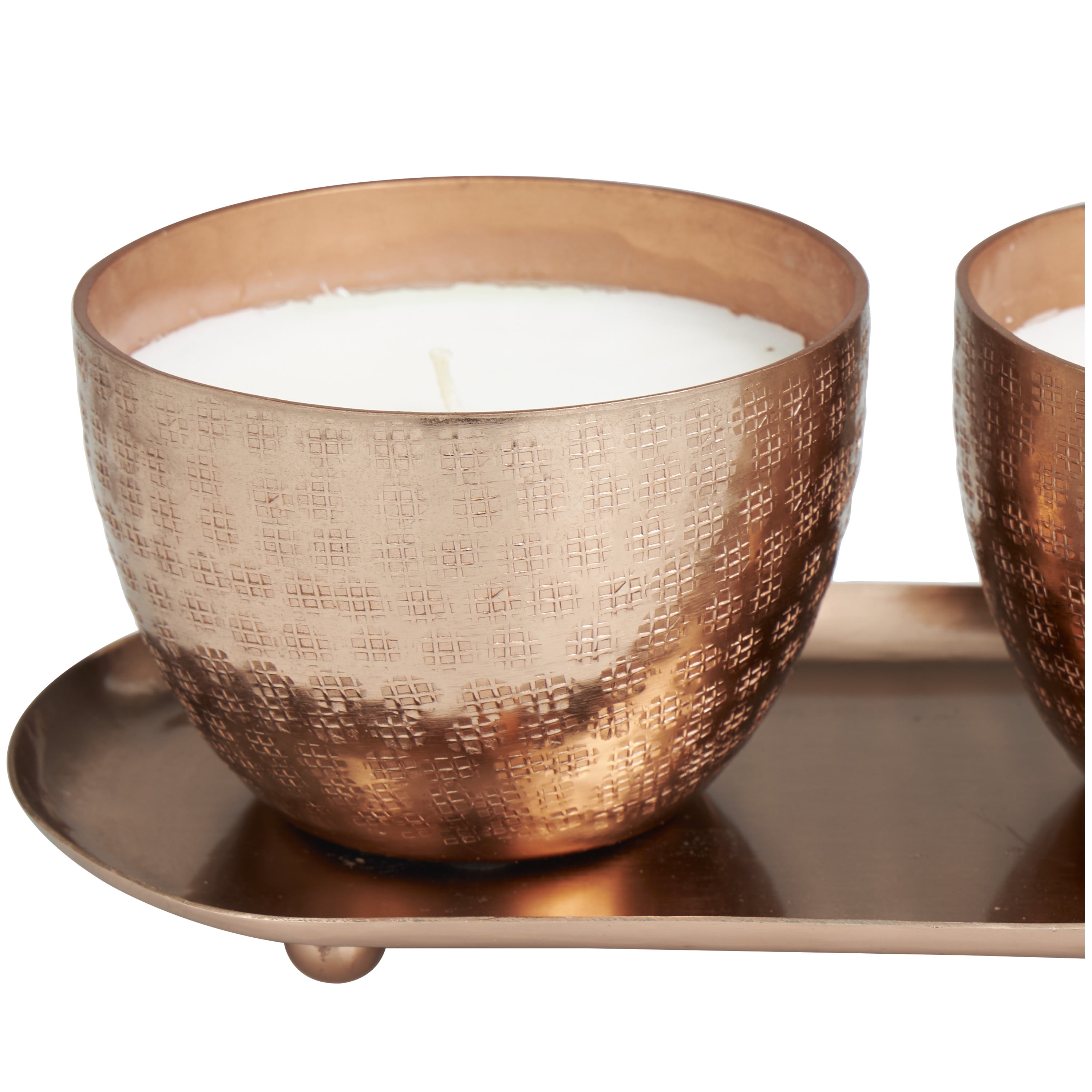 CosmoLiving by Cosmopolitan 2 Holder Copper Metal Sauvignon Blanc Scented Grid Patterned 10 oz 1 Wick Candle with White Wax, (Set of 2)