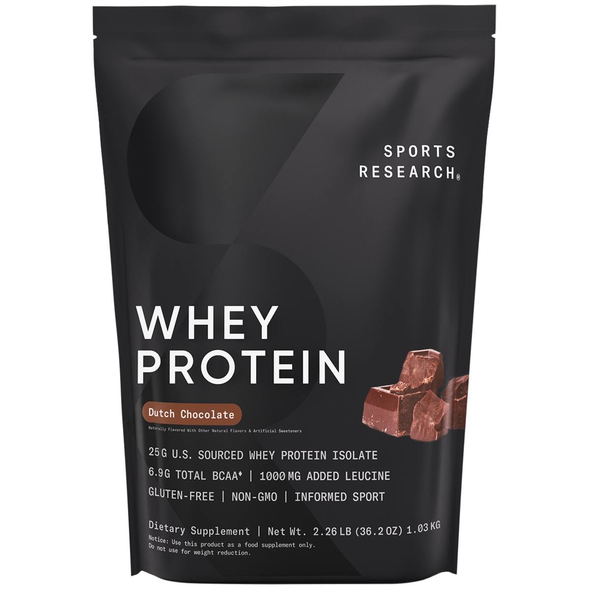 Sports Research® Whey Protein Isolate Powder - Workout Recovery - 2lb Dutch Chocolate (25 Servings)