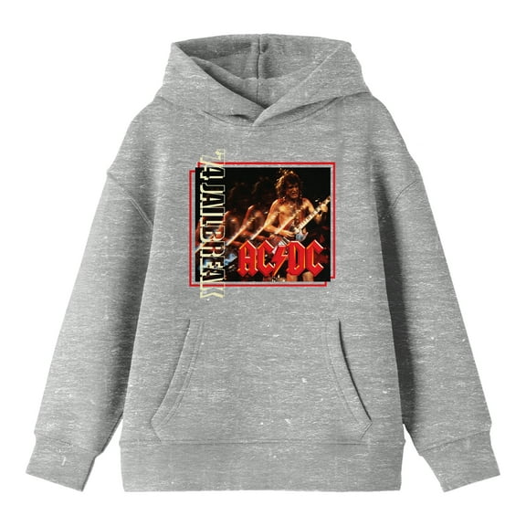AC/DC '74 Jailbreak Album Cover Youth Heather Gray Graphic Hoodie-Large