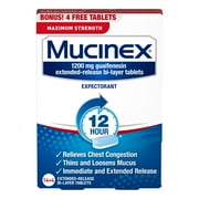 Mucinex 12 Hr Max Strength Chest Congestion Expectorant Tablets, 14+4ct