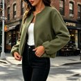 thumbnail image 6 of Women's Wool Blend Zip-Up Casual Jacket Ghalytn Round Neck Cropped Long Sleeve Loose Outerwear with Pockets, 6 of 6