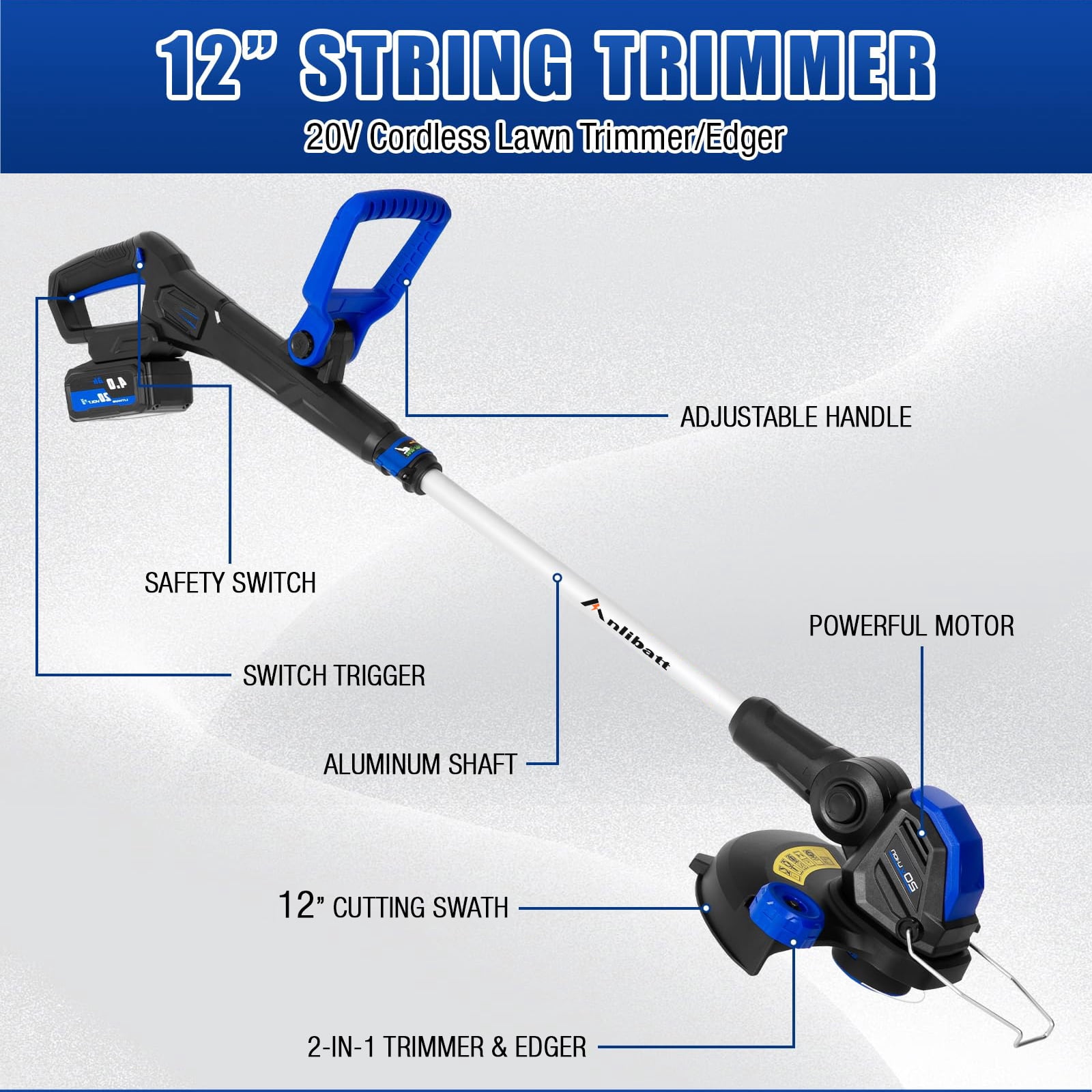 ANLIBATT 20V Cordless String Trimmer & Leaf Blower Combo, 12" Weed Wacker/Edger, 2 x 4.0Ah Batteries & Dual Charger, Lawn & Yard Care Tool Set