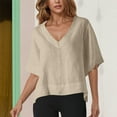 thumbnail image 2 of BXINGOHAI 3/4 Length Sleeve Womens Tops Summer V-Neck Blouses Spring Ruffle Sleeve Tunic T-Shirts Dressy Casual Beige,S, 2 of 6