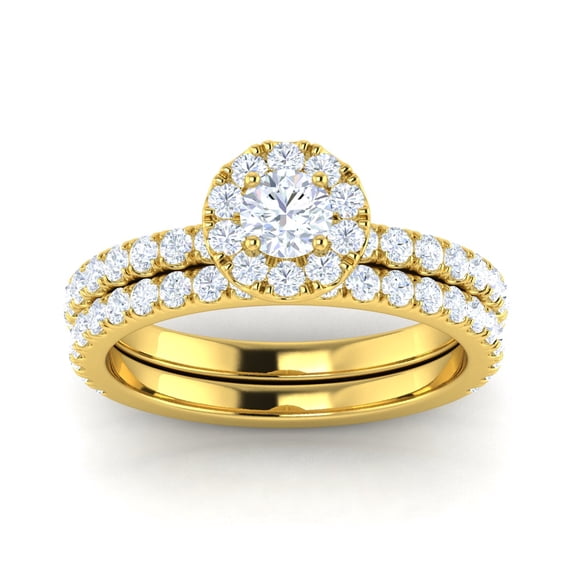 Certified G/I1 1.50 Carat TW Women's Diamond Halo Engagement Ring Bridal Set in 10k Yellow Gold