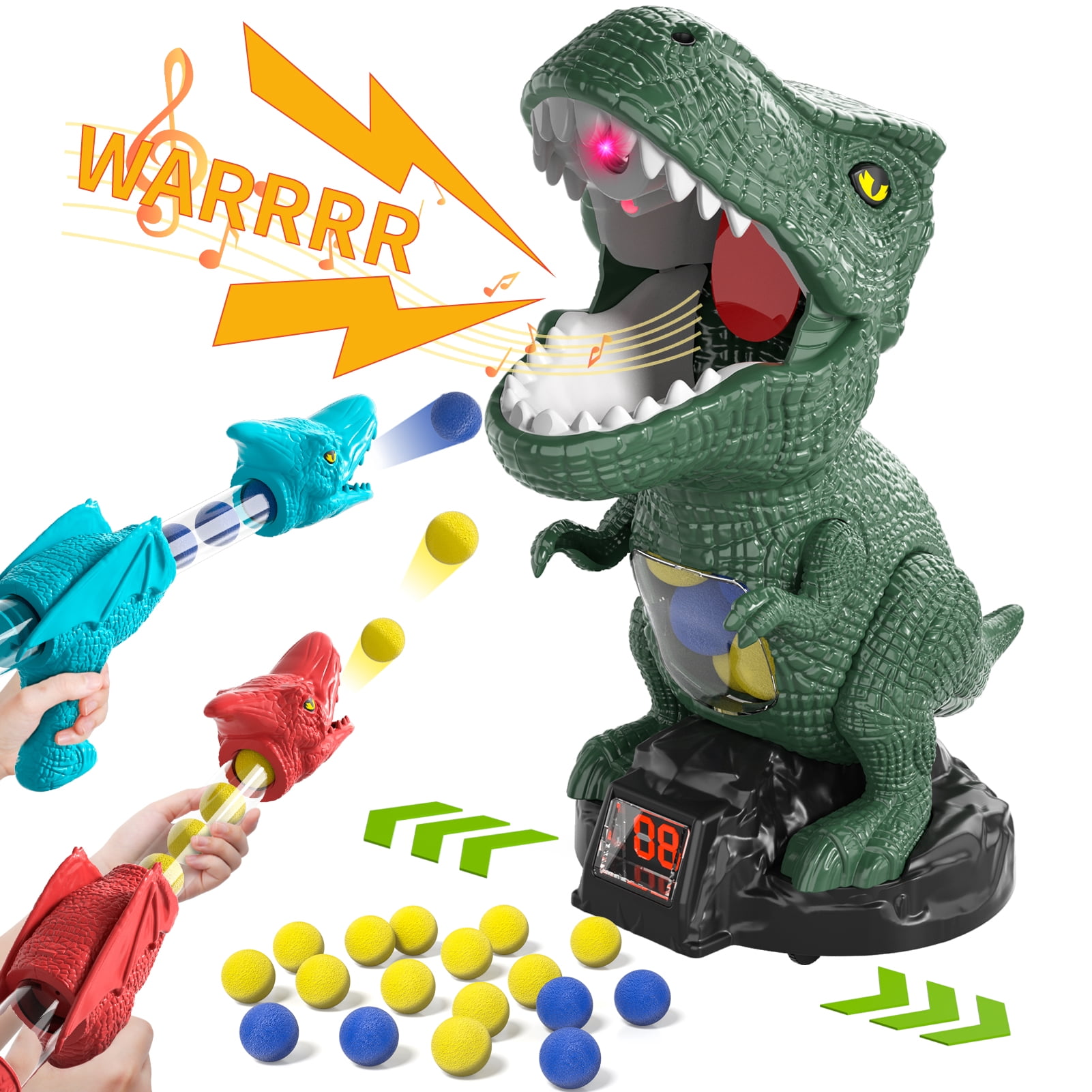 KukuFun Dinosaur Toys Shooting Games for Boys 3 4 5 6 Years Old Movable Shooting Target Toy with 2 Pump Guns & 48 Foam Balls, Outdoor Indoor Game Toys