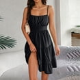 thumbnail image 4 of Womens Dresses Summer Women's Sleeveless Square Neck Tiered Ruffle Smocked Waist Casual Summer Dress Spaghetti Strap Sleeveless Mini Solid Black L, 4 of 7