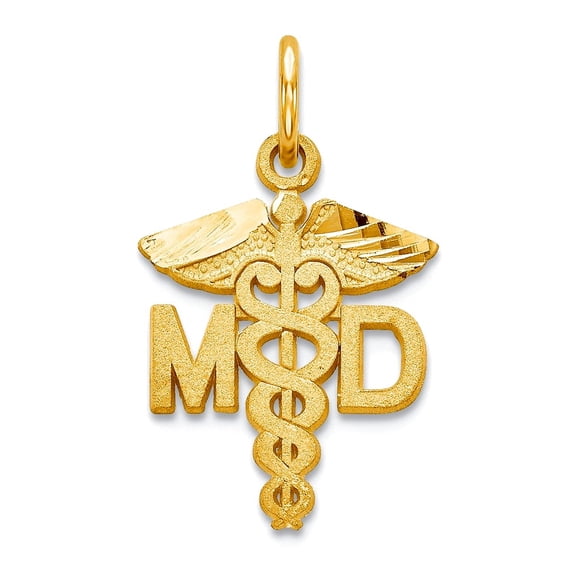 10k Yellow Gold Satin Solid Doctor of Medicine MD Charm 22x13mm Wide Pendant Necklace for Women