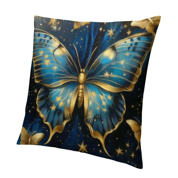 Patifu Artistic Butterfly Blue Gold Throw Pillow Covers Sofa Pillowcase Car Square Throw Pillowcases Home Decoration 12x12in