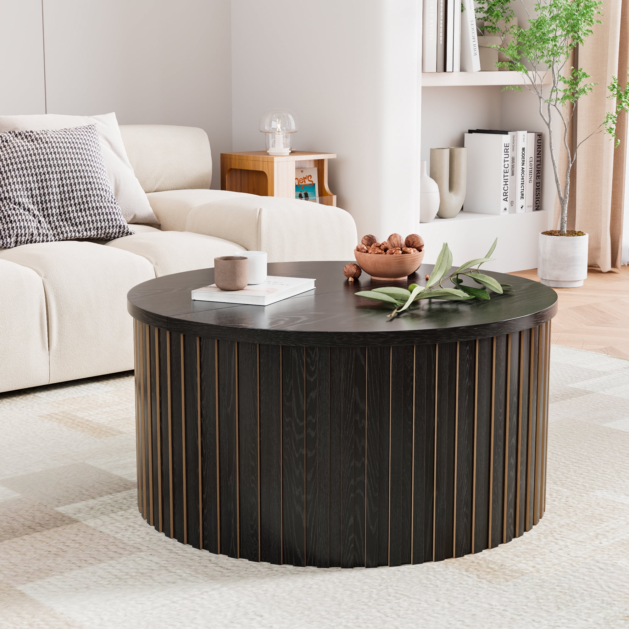 Oubayajia Round Coffee Table, Lift Top Coffee Table with Storage, Black