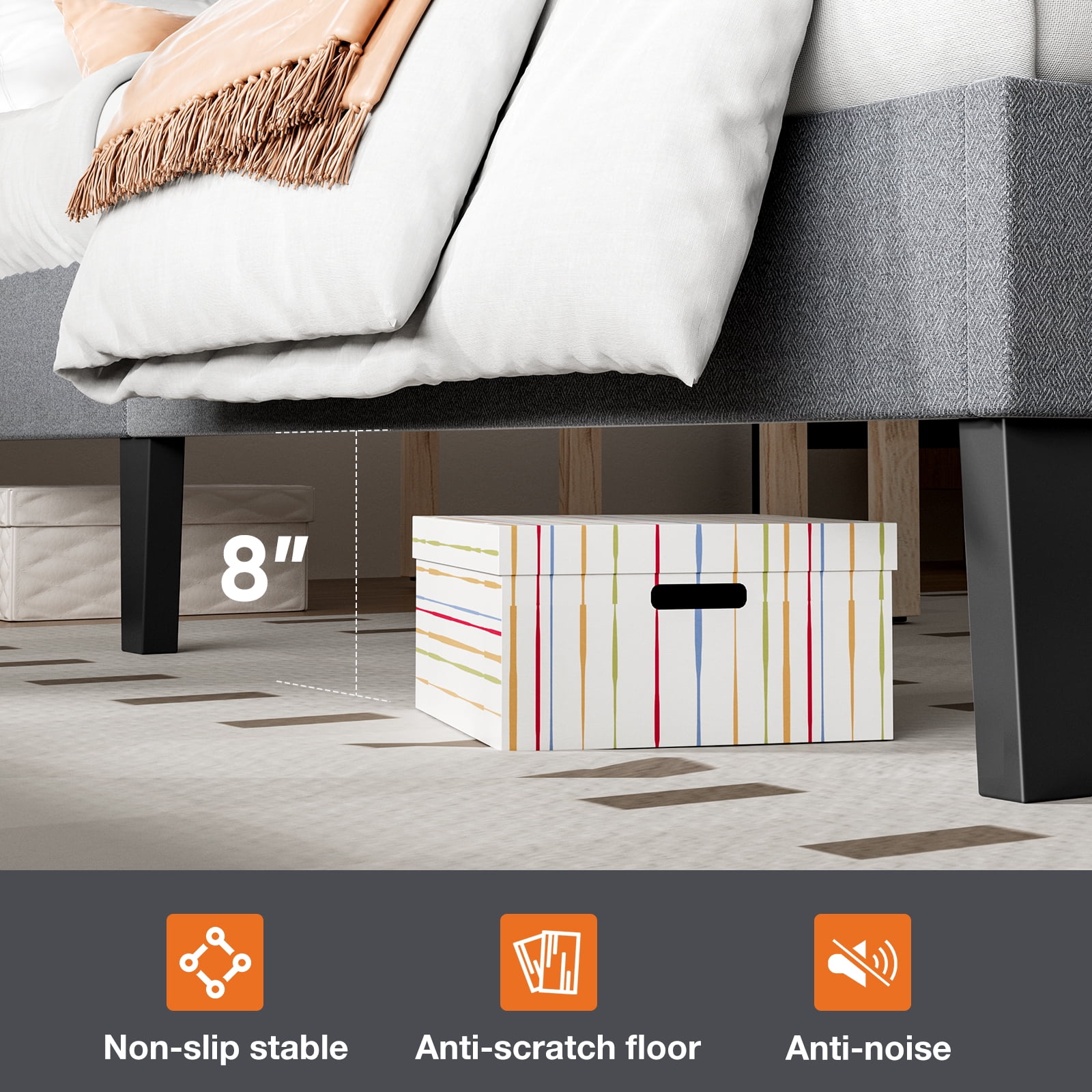 GIANNA Queen Size Bed Frame, Wooden Queen Platform Bed with upholstered headboard, 63.98"W x 82.87"D x 44.88"H, Grey
