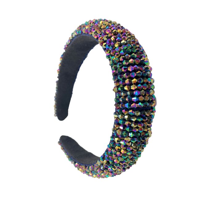 Qarigey Diademas con cuentas de cristal con purpurina, tocado de punto Flexible para el cabello, tocado para mujer, fiesta, colorido brillante Accesorio para el cabello negro colorido Qarigey AP010971-10B