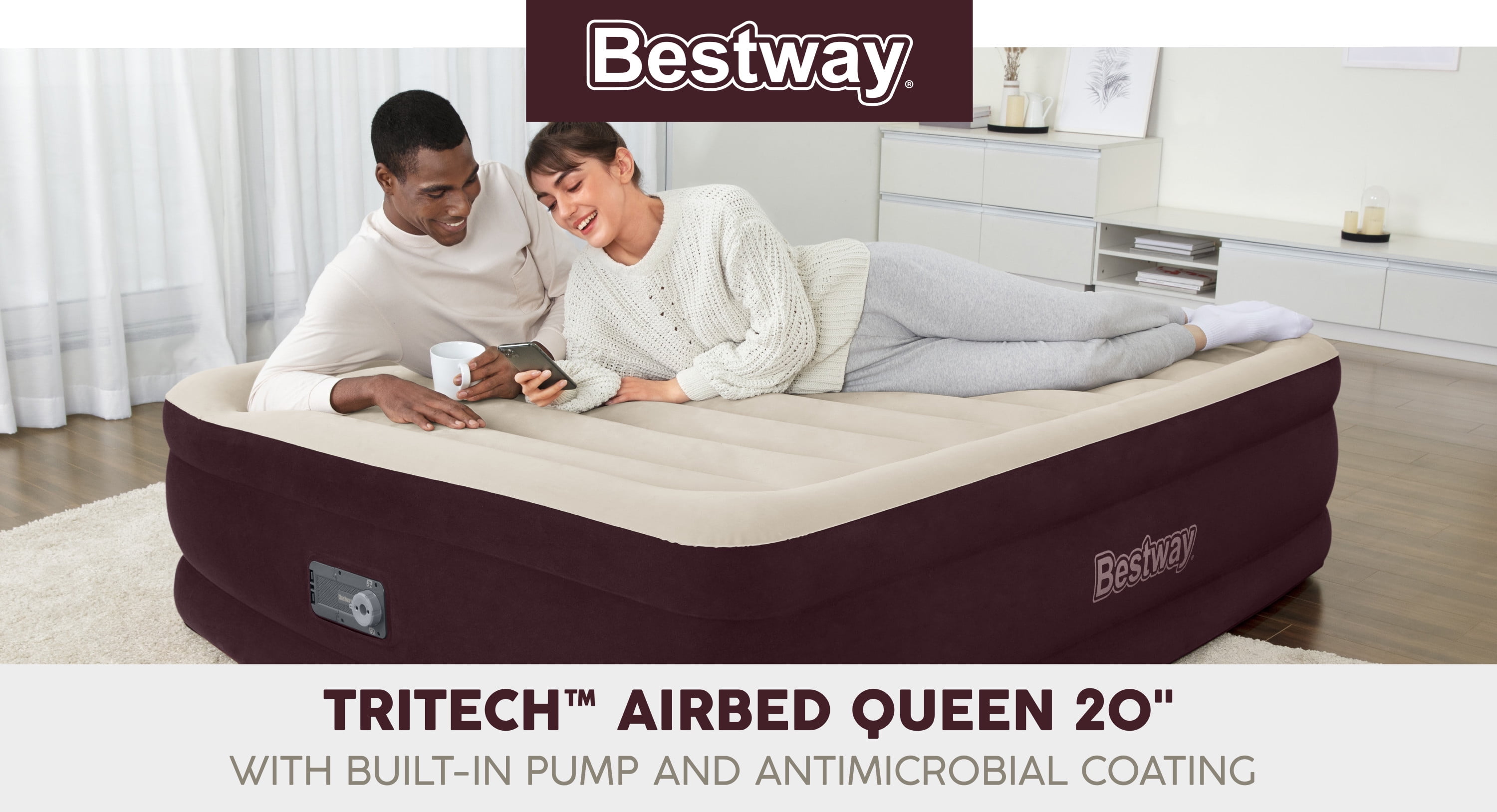 Bestway Fortech 31-in Double High Queen Air Mattress with Built-In Pump (2  Pack) - Brown PVC Airbed for Indoor Use - Carrying Case Included in the Air  Mattresses department at