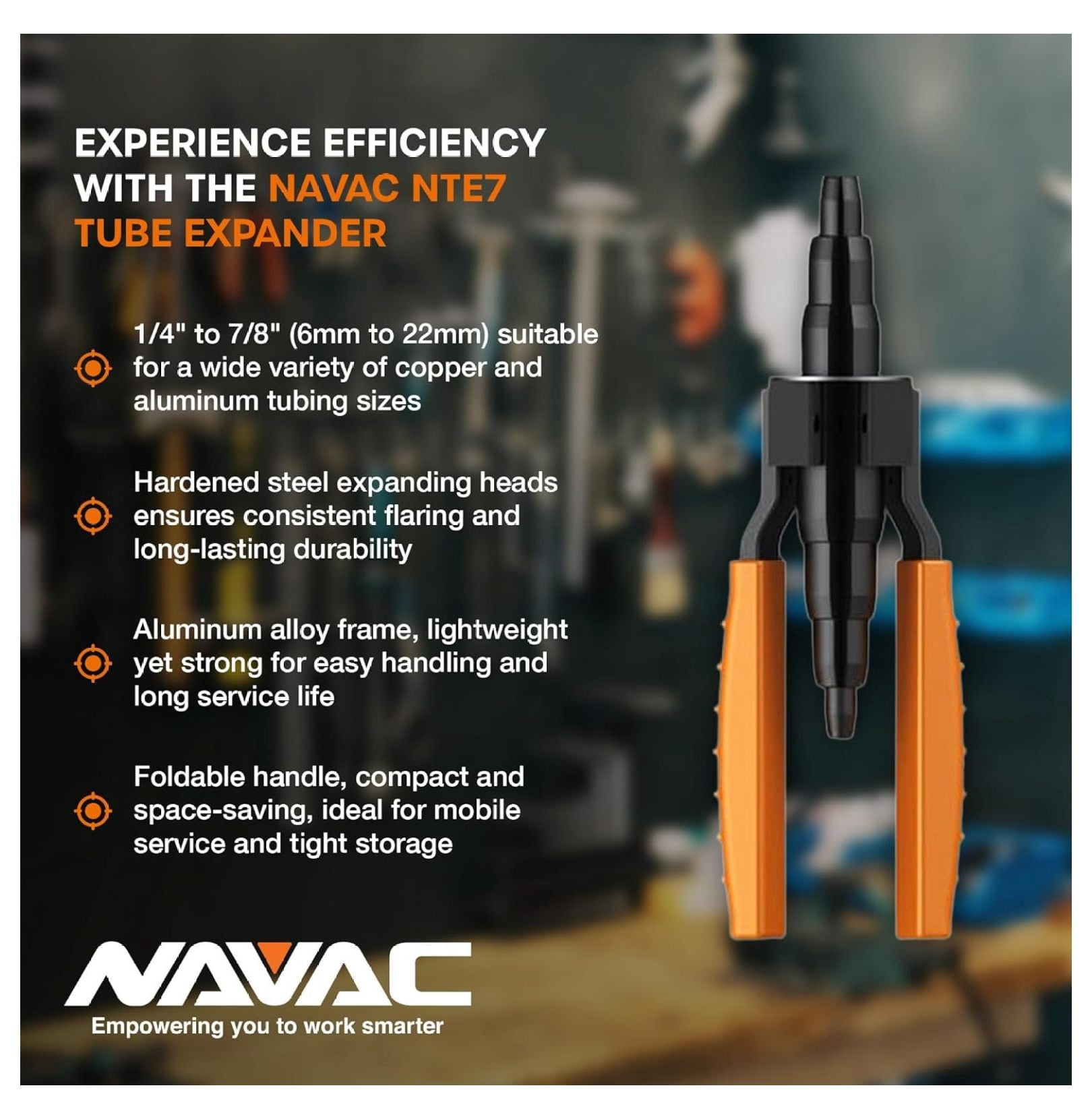 NTE7 Manual Tubing Expander | Foldable Swaging Tool | Copper Tubing 3/8", 1/2", 5/8", 3/4", 7/8" OD | 1 Year Warranty