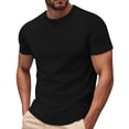 thumbnail image 2 of Domuza Men's Shirt Casual Short Sleeve Classic Knit Textured T-Shirt Summer Round Neck Solid Color Top Black L, 2 of 5
