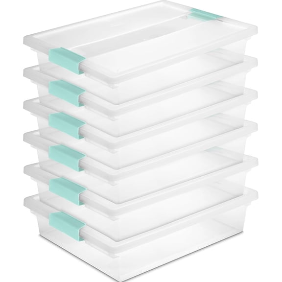 TWQP Clear Storage Boxes 6 Pack 14 Inch Latching Plastic Bins for Home Office Organization