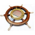 thumbnail image 2 of Nagina International Nautical Hand Crafted Wooden Ship Wheel with Antique Brass Porthole Mirror (48 Inches), 2 of 3