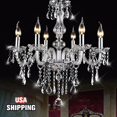 - Elegant Crystal Chandelier Decor Candle Clear 6 Lights Fixture Pendant Ceiling Lamp European Chandeliers E12 light 6 Arms 600W AC110V/220V For Home Decor Bedroom Restaurant