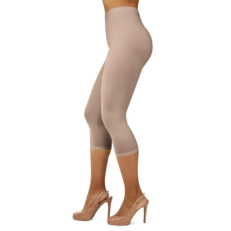 Gilbin Ultra Soft Capri High Waist Leggings for Women-Many Colors -One Size  & Plus Size (Beige S-L) 