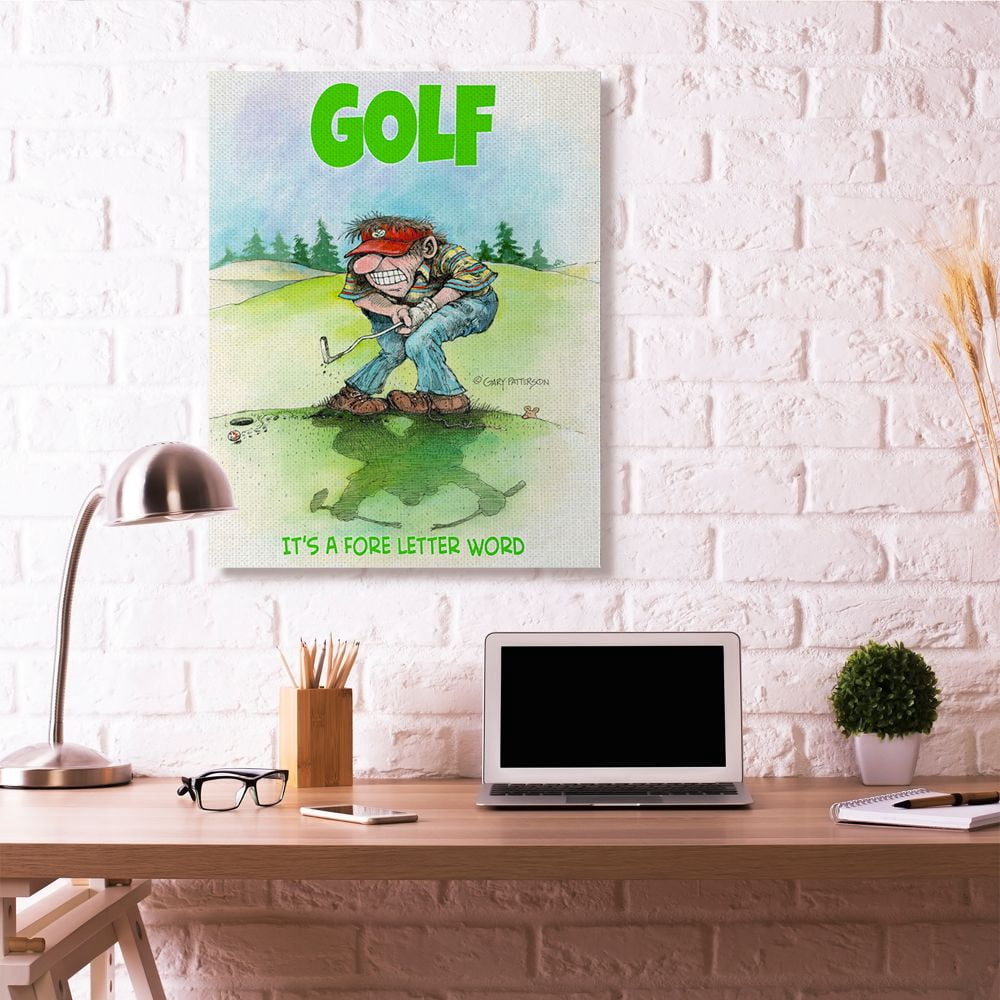 Fore Letter Word Funny Golf Cartoon Sports Design Super Oversized Stretched Canvas Wall Art by Gary Patterson