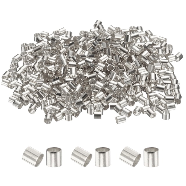 Uxcell 500 Pcs Cuentas de Tubo Crimpado, 2.5x2.5mm Cuentas de Cobre para Detener, Cuentas Espaciadoras Pequeñas para Aretes, Collares, Pulseras, Colgantes, Manualidades de Bricolaje, Plata