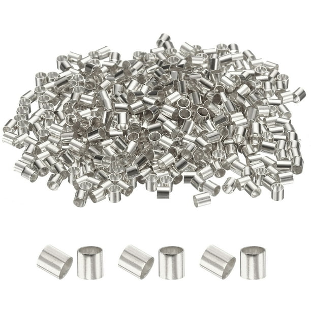 Uxcell 500 Pcs Cuentas de Tubo Crimpado, 2.5x2.5mm Cuentas de Cobre para Detener, Cuentas Espaciadoras Pequeñas para Aretes, Collares, Pulseras, Colgantes, Manualidades de Bricolaje, Plata