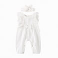 thumbnail image 4 of mgoYE Baby Girl Clothes Outfits Infant Summer Romper Cotton Linen Preemie Newborn Essentials Photography with Headband(White,0-6 Months), 4 of 9