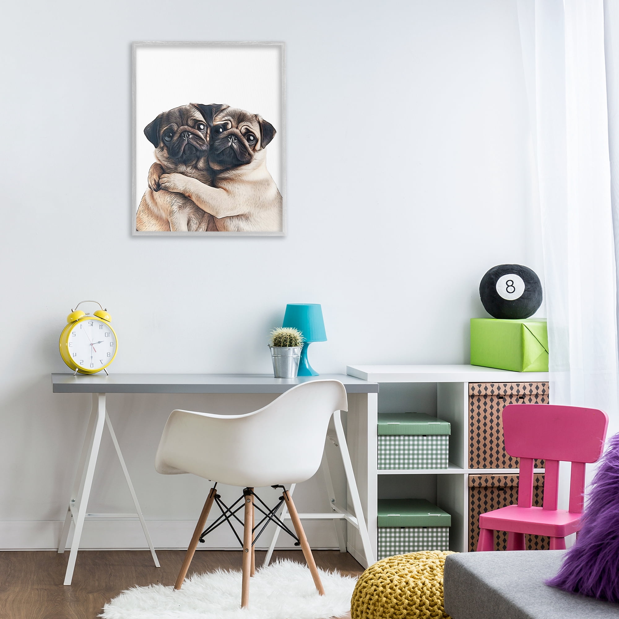 Stupell Industries Two Hugging Pugs Animals & Insects Painting Gray Framed Art Print Wall Art, 24 x 30