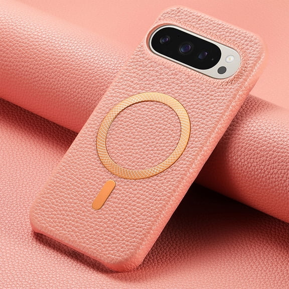 ELEHOLD for Google Pixel 10 Pro XL Case, Compatible with Magnetic Accessory, Shockproof Litchi Texture Leather Cover, Raised Edge Protection,Pink