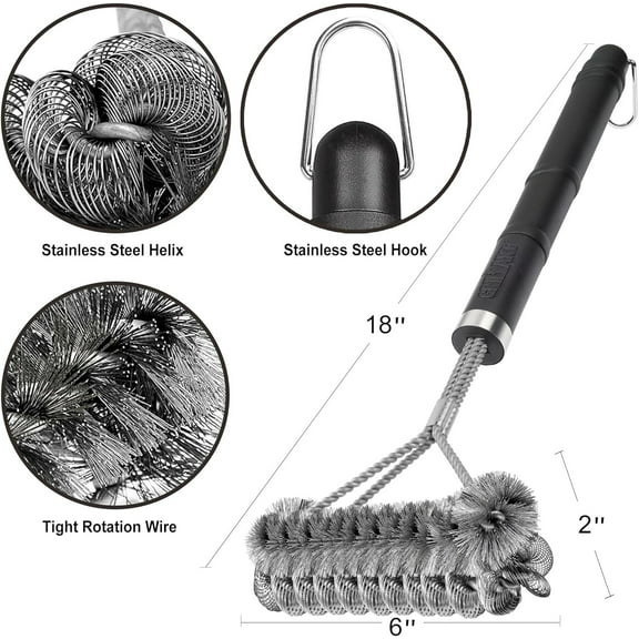 Grill Brush [Wire   Helix] Combined BBQ Brush - Safe & Efficient Grill Cleaning Brush - 18" Grill Cleaner Brush Scrubber for Gas/Porcelain/Charbroil Grates – BBQ Accessories Gifts for Men/Dad