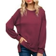 thumbnail image 2 of JuneFish Women Crewneck Sweatshirts Long Sleeve Tops Casual Loose Slit Pullover Fall Tops, 2 of 5