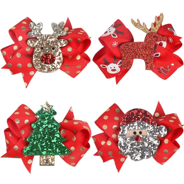 Pinzas para el pelo con lazo de Navidad, pasadores con lazo, diadema de lentejuelas para mujer, alce de reno de Papá Noel, sombreros de árbol de Navidad, banda para el pelo de pingüino, tocado, decora