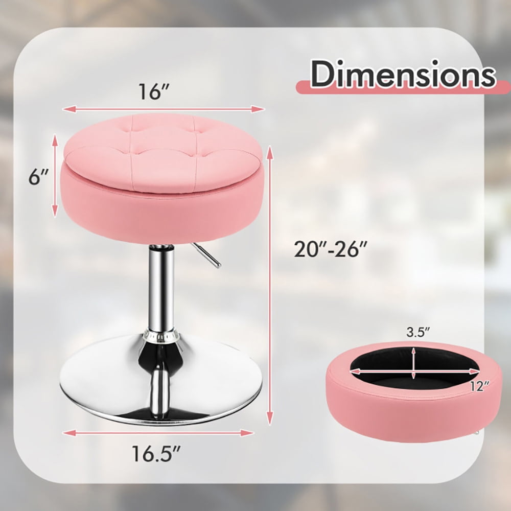 Finihen Vanity Stool with Storage, Makeup Room Seat Chair, Adjustable 360° Swivel Storage Vanity Stool with Removable Tray, for Makeup Room, Living Room, Bedroom, Pink