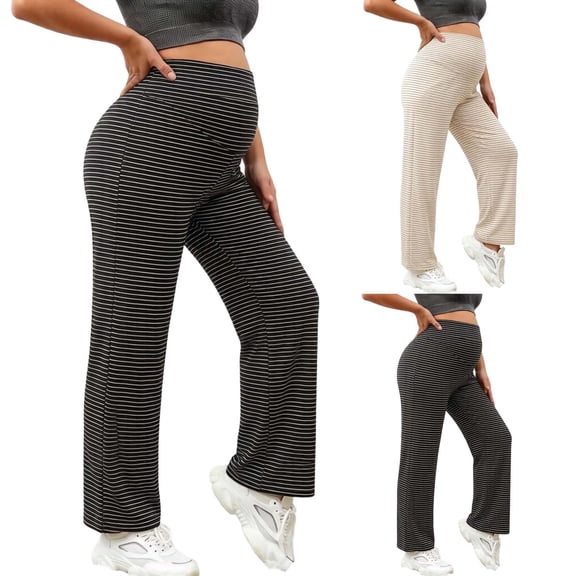 Taqqpue Women's Maternity Pants Over The Belly Pregnancy Clothes for Work Stretchy Straight Dress Pants Sports Yoga Long Pants with Pockets for Women