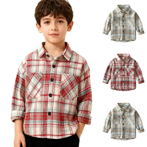 Kids' Boys Girls Plaid Shirt 2-10Y - Casual Long Sleeve Button Down Shirt with Dual Pockets, Fall Winter Layering Shirt