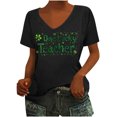 thumbnail image 3 of lcziwo Vacation Sales, Womens St Patrick's Day T-Shirt Short Sleeve Green Clover Tops Saint Patricks Shamrock Print Basic Tees Shirts Loose Casual U Neck Pullover Black S, 3 of 5