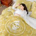 thumbnail image 3 of Castle Fairy Abstract Skull Paisley Queen Bedding 7pcs,Gothic Bohemian Flower Bedding Comforter Set Queen,Mustard White,Reversible, 3 of 7