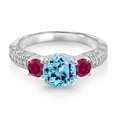 thumbnail image 2 of Gem Stone King 925 Sterling Silver Swiss Blue Topaz Red Created Ruby and White Moissanite Engagement Ring for Women (2.23 Cttw, Gemstone November Birthstone, Round 7MM and 4MM, Size 5), 2 of 3