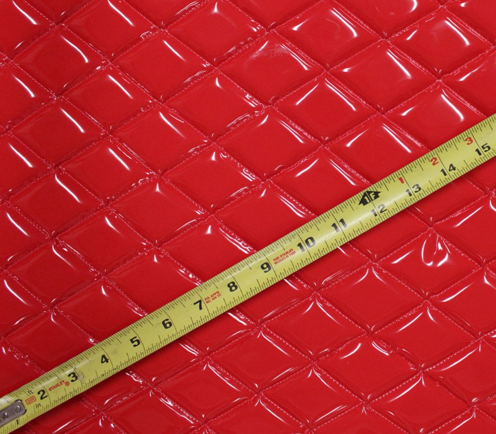 Quilted Vinyl Padded Upholstery Fabric w 3/8" Foam Backing Glossy Grain 2"x3" Diamond /52" Wide/Continuous Yard/ Wipe-Clean Padded Faux Leather, Furniture, Auto, Marine, Booth Seating, DIY (RED)