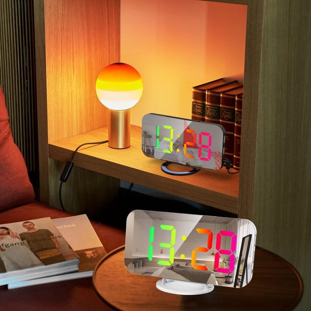 Reloj Electrónico Xihbxyly Pantalla Grande RGB Colorido Reloj Despertador Inteligente Espejo USB