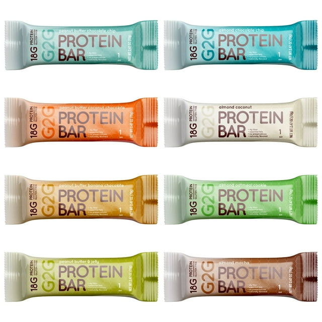 G2G Protein Bar, Variety Pack, Healthy Snack, Delicious Meal Replacement, Gluten-Free, Clean Ingredients, Refrigerated for Freshness, 1 Bar of Each of Our 8 Flavors, 8 Count (Pack of 8)